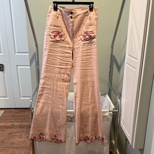 Maeve Pink Embroidered Flare Pants